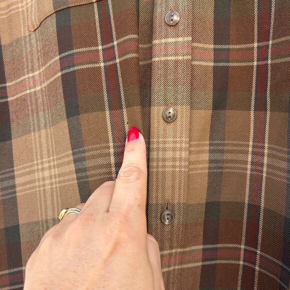 Vintage Ralph Lauren RLL Plaid Brown Button Down Shirt Small Worsted Wool - Picture 7 of 10